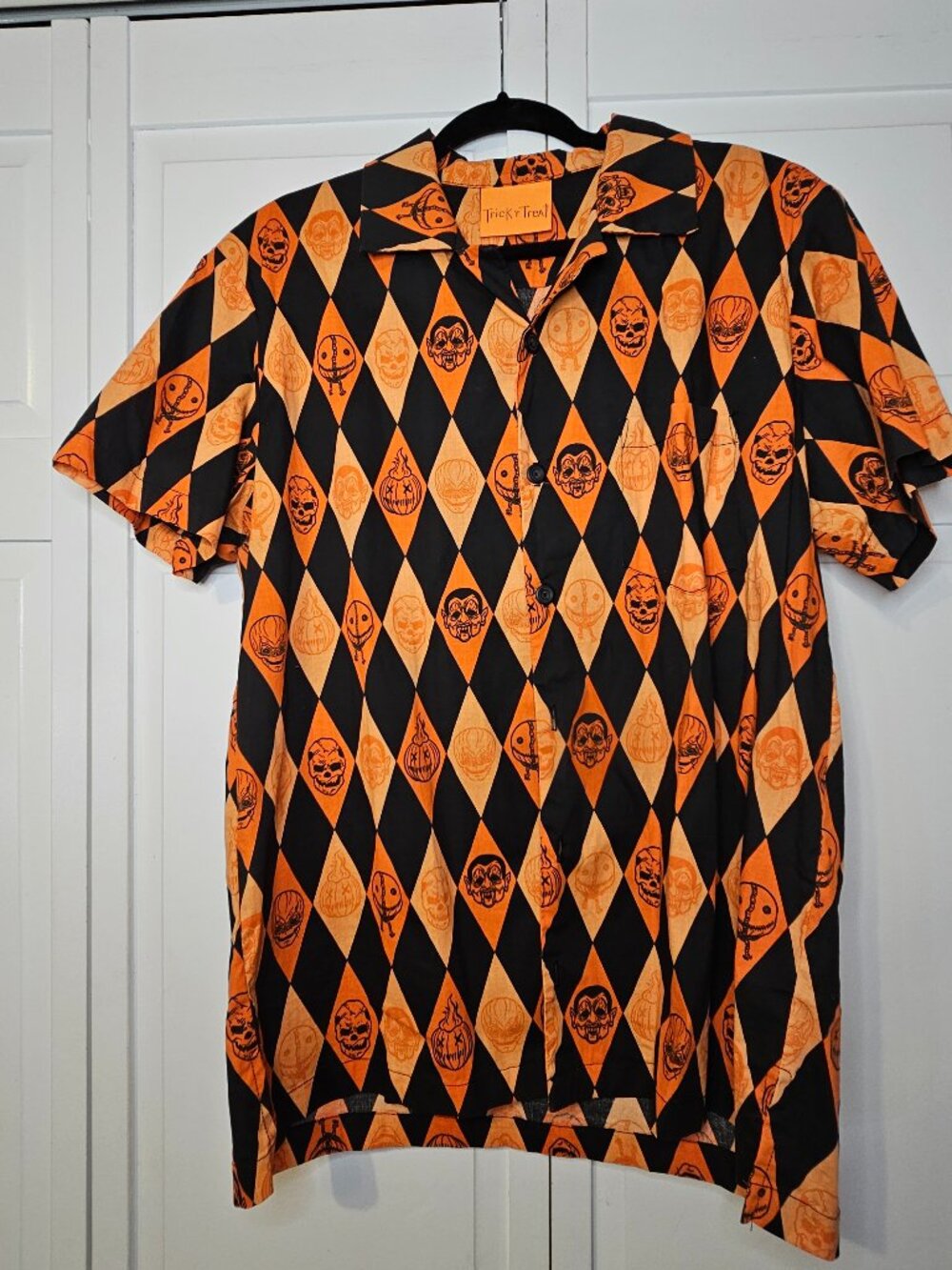 Vixen by Micheline Pitt "Trick 'r Treat" Harlequin Button-Up Shirt.